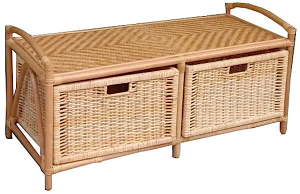 2 Seater Bamboo Storage Bench With Seat Cushion 49x44.5x104cm